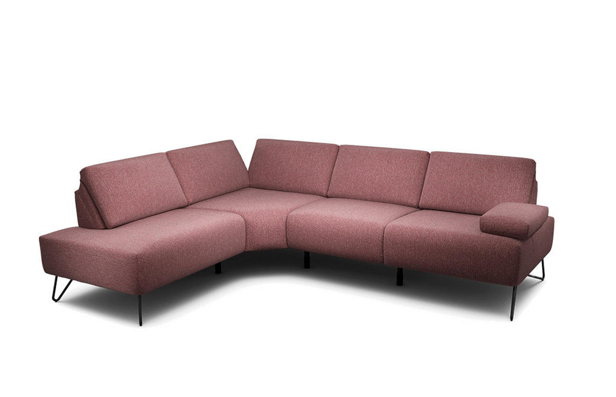 ECKSOFA Cosy Rot Chenille  - Rot/Schwarz, Design, Textil/Metall (193/248-263cm) - SENSOO