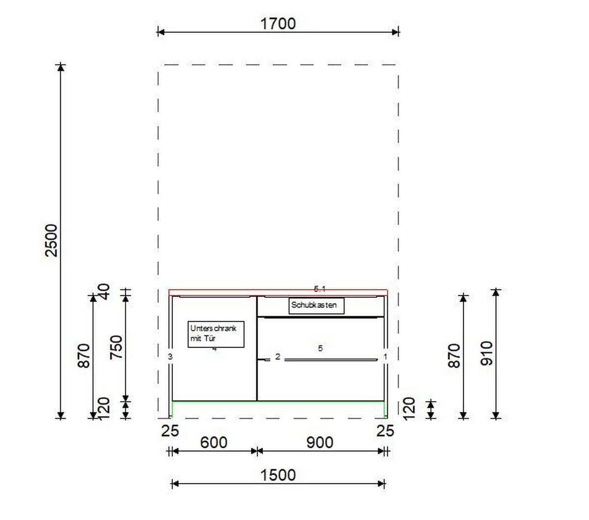KÜCHENLEERBLOCK 360 cm   in Eichefarben, Dunkelgrau  - Eichefarben/Dunkelgrau, Design, Holzwerkstoff/Metall (360cm) - Welnova