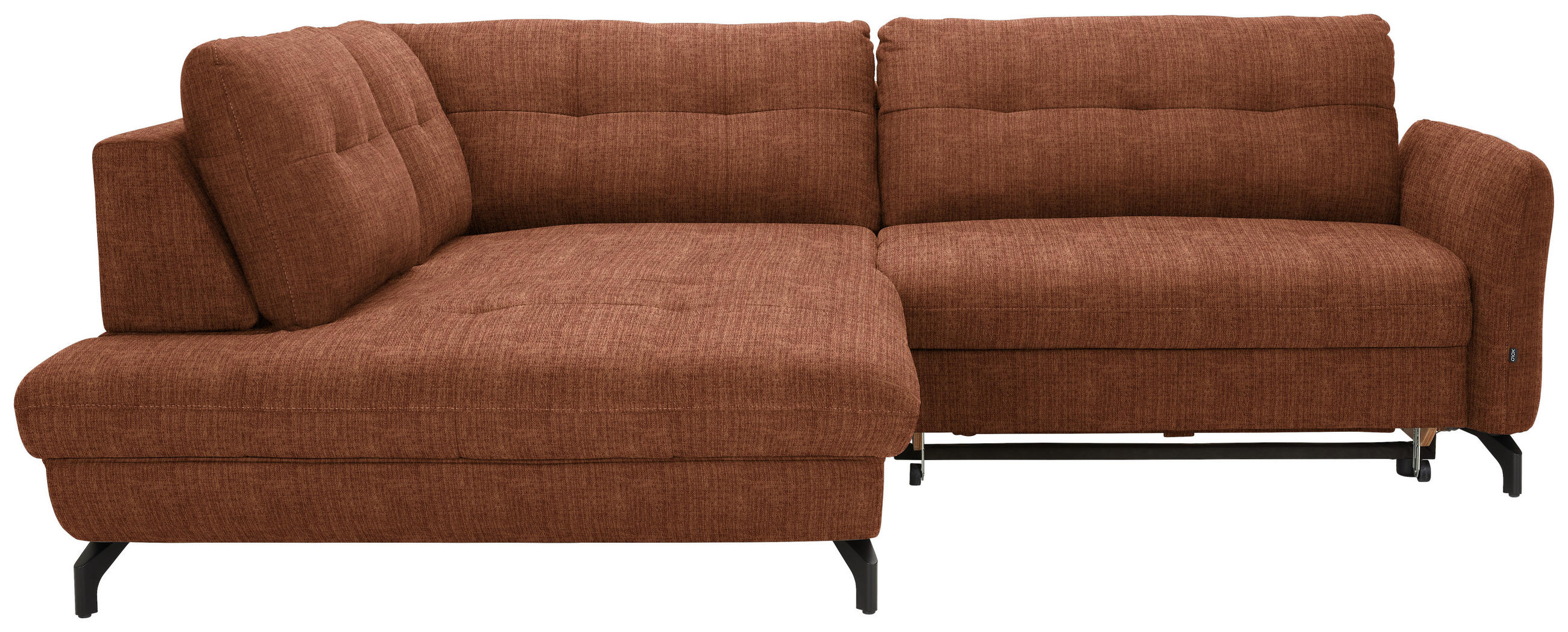 ECKSOFA in Flachgewebe, Leinenoptik Cognac 208/247 cm - Cognac/Schwarz, Design, Textil/Metall (208/247cm) - Xora