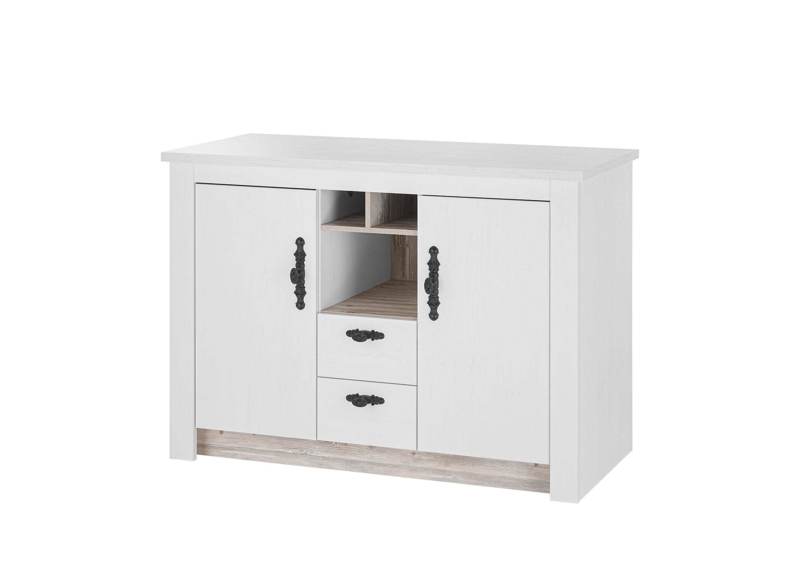 SPÜLENUNTERSCHRANK 130/92/60 cm  in Weiß, Pinienfarben  - Schwarz/Weiß, Trend, Holzwerkstoff/Metall (130/92/60cm) - MID.YOU