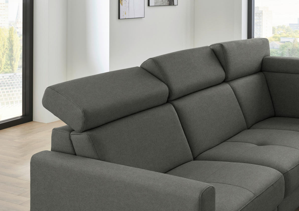 ECKSOFA Beldomo System in Flachgewebe Dunkelgrau  276/214 cm  - Dunkelgrau/Schwarz, KONVENTIONELL, Textil/Metall (276/214cm) - Beldomo System