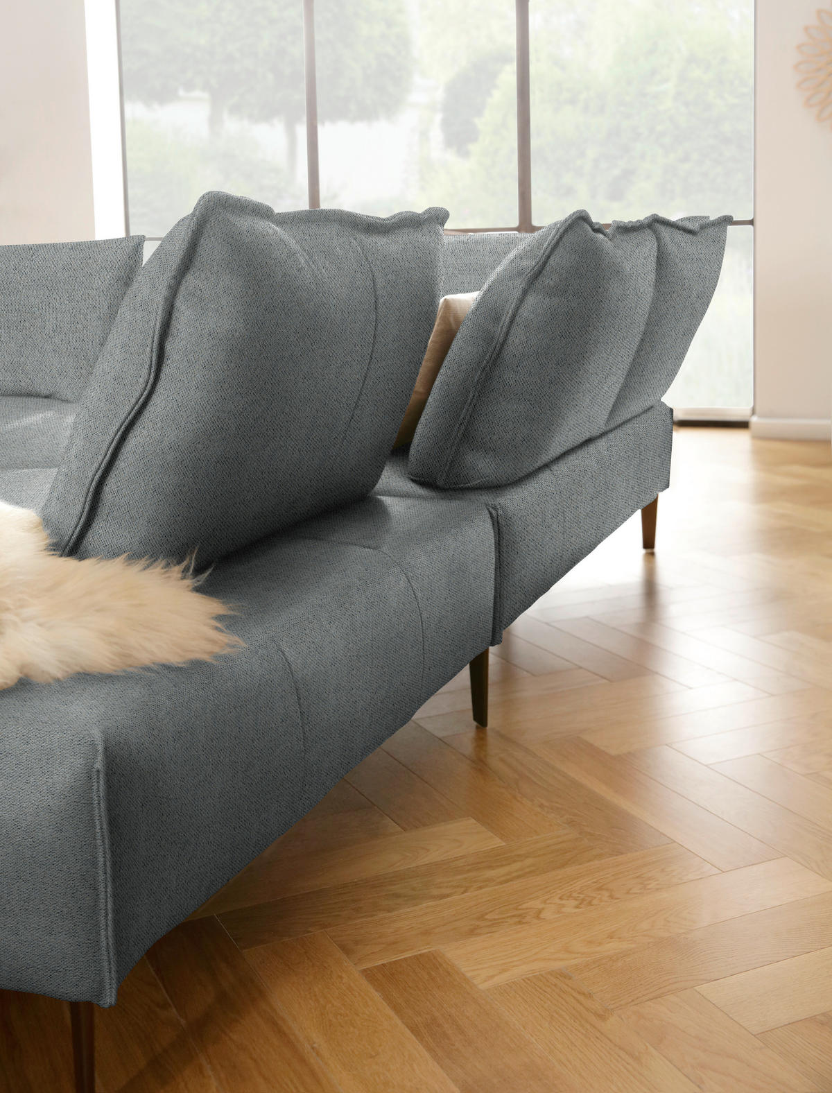 ECKSOFA in Webstoff Dunkelgrau  - Dunkelgrau/Schwarz, Modern, Textil/Metall (340/272cm) - W.Schillig