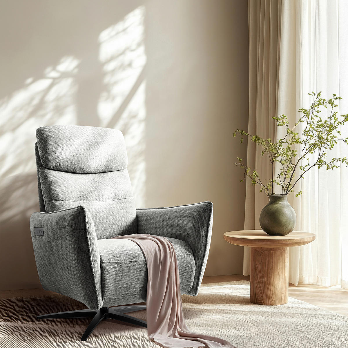 RELAXSESSEL in Textil Hellgrau  - Hellgrau/Schwarz, Design, Textil/Metall (77/107/88cm) - Livetastic