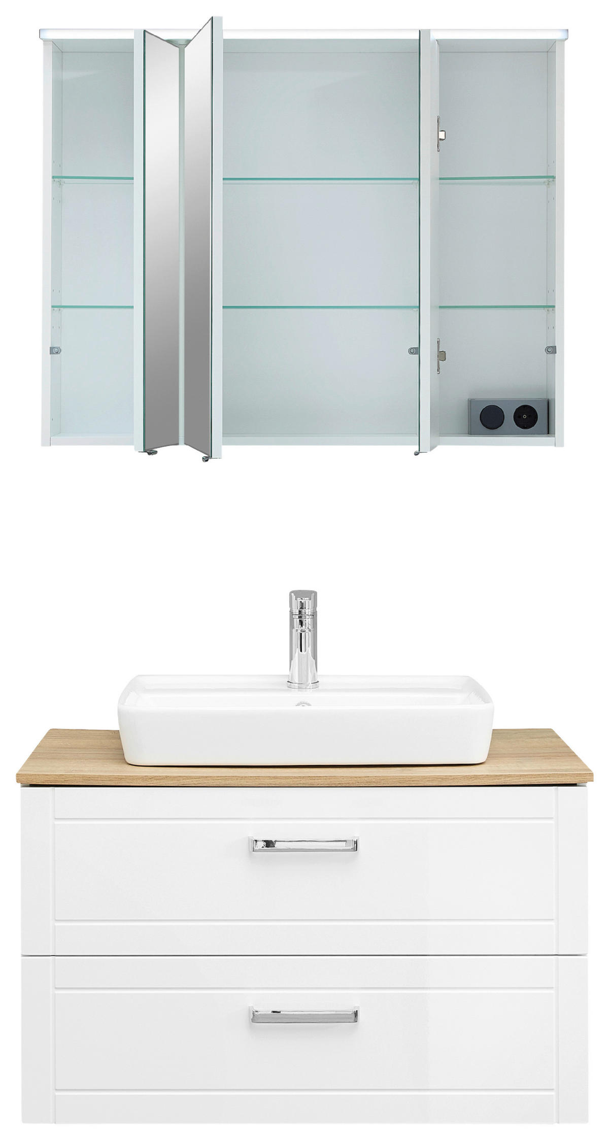 BADEZIMMER 4-teilig  in 90 cm  - Chromfarben/Eichefarben, MODERN, Glas/Keramik (90cm) - Sadena