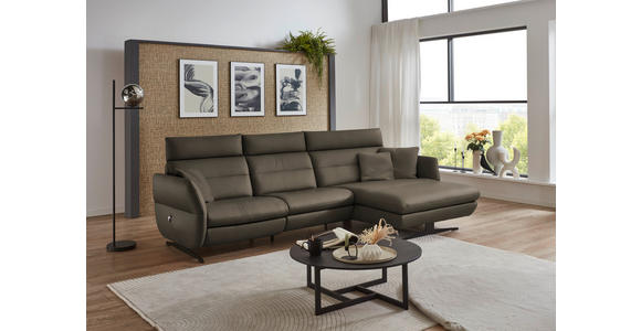 ECKSOFA in Echtleder Graubraun 300/157 cm - Graubraun/Schwarz, Design, Leder/Metall (300/157cm) - Dieter Knoll