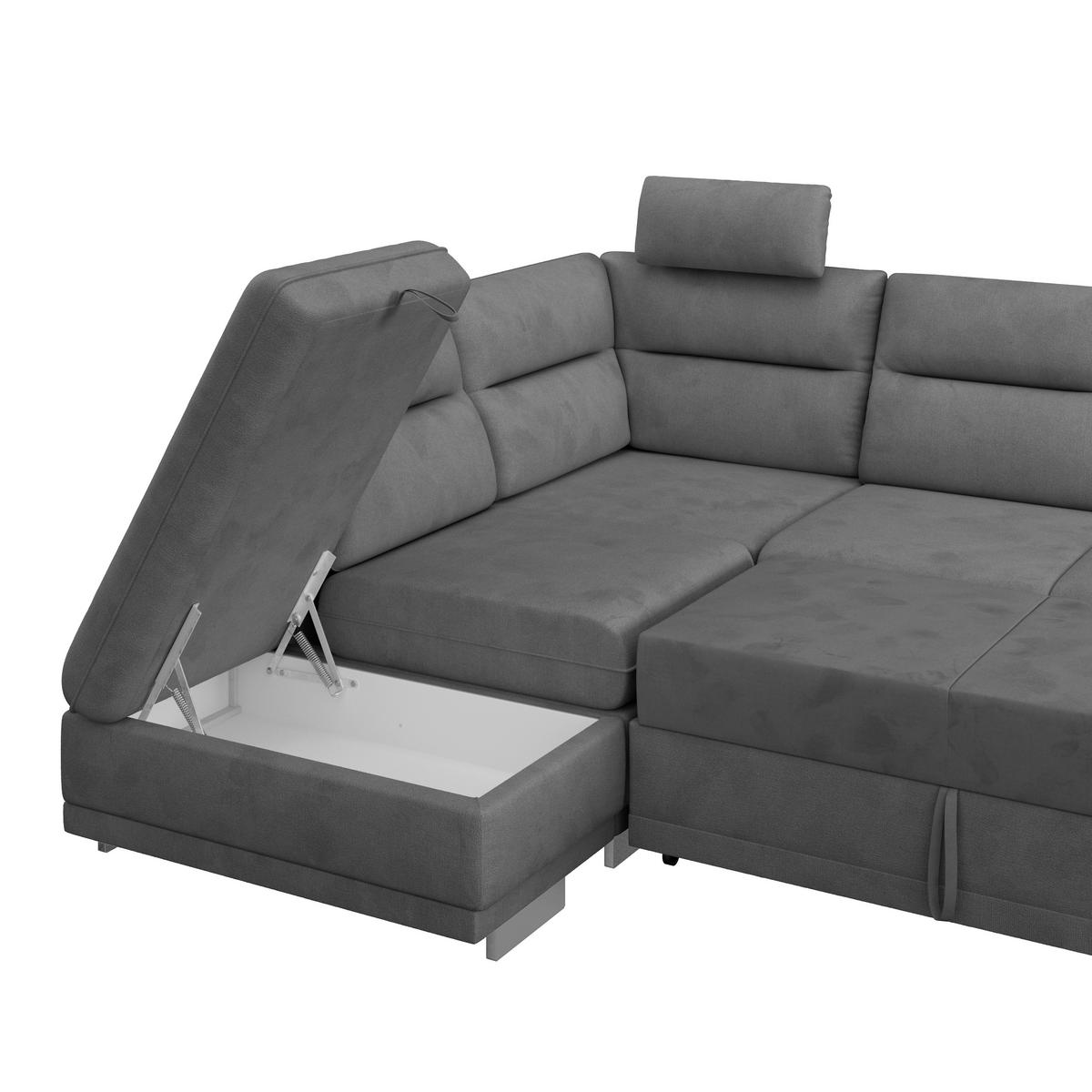 WOHNLANDSCHAFT in Velours Dunkelgrau  - Chromfarben/Dunkelgrau, Konventionell, Textil/Metall (217/264cm) - MID.YOU