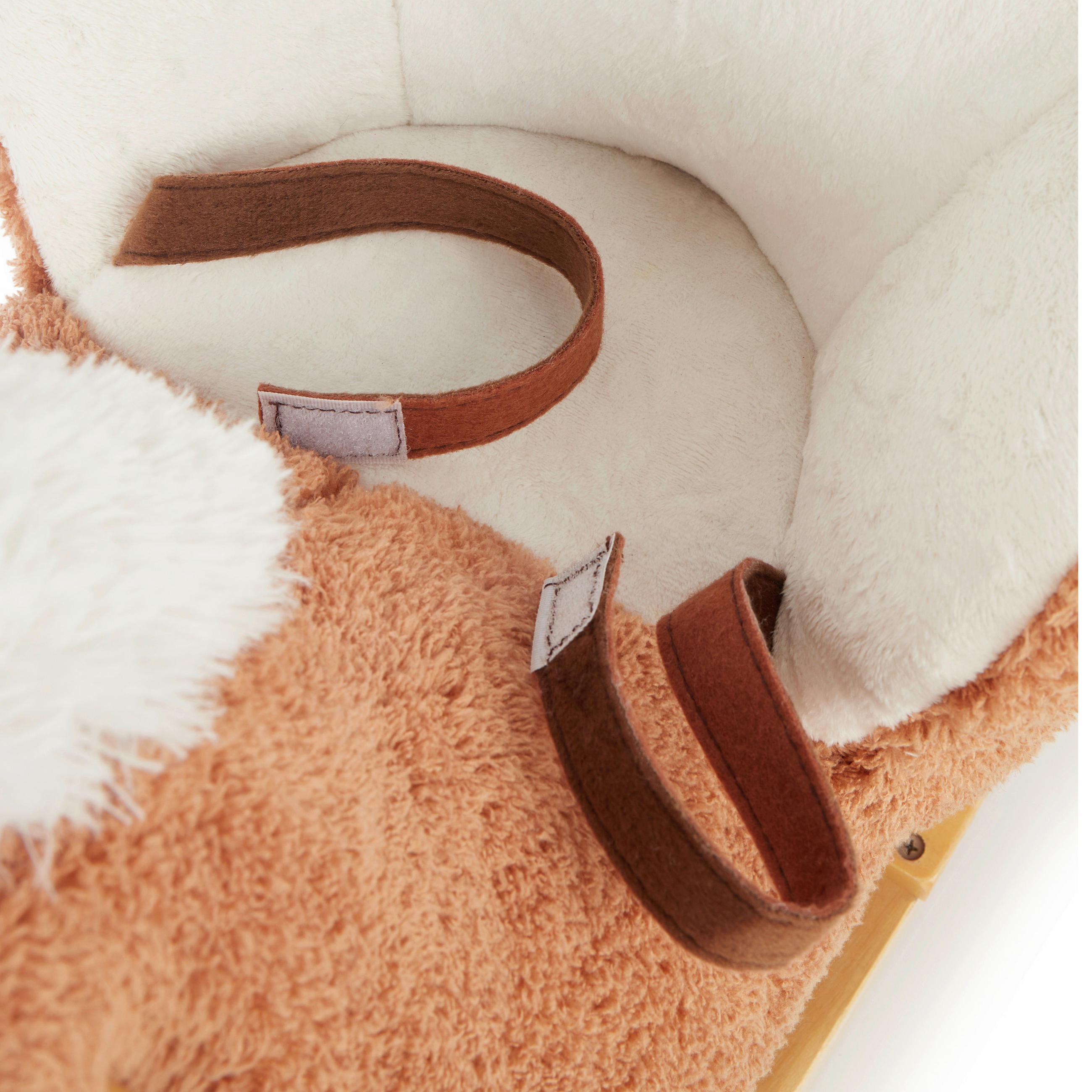 Thumbnail - Schaukeltier Schaukelpferd, Braun, Holz, Metall, Textil, Pinie, 26x42x60 cm, Fußstützen, Haltegriffe, gepolsterte Sitzfl...