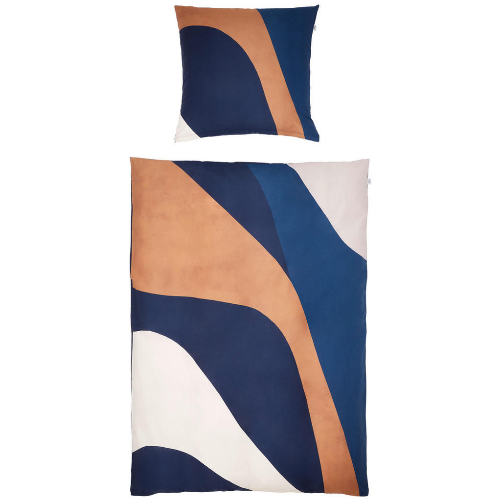 Thumbnail - Schöner Wohnen Wendebettwäsche Sw-Waves, Blau, Creme, Hellbraun, Textil, Wellen, 135x200 cm, Oeko-Tex® Standard 100, BCI...
