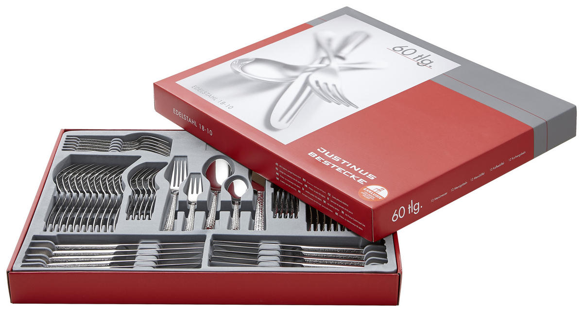 BESTECKSET Factory 60-teilig Edelstahl  - Design, Metall (50,2/39,5/6,1cm) - Justinus