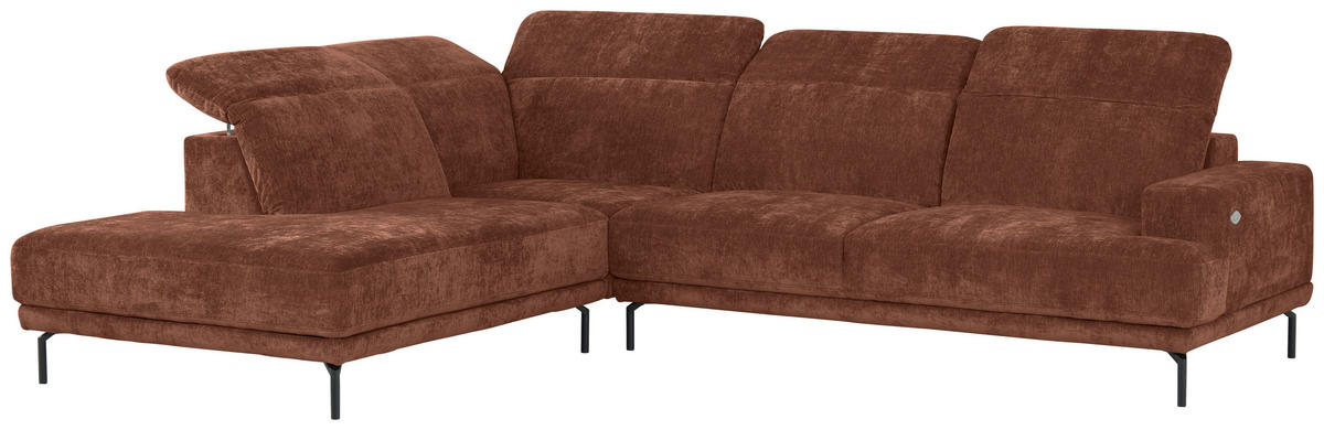 ECKSOFA Rotbraun Chenille Kopfteilverstellung, Sitztiefenverstellung  - Rotbraun/Schwarz, Design, Textil/Metall (243/307cm) - Xora