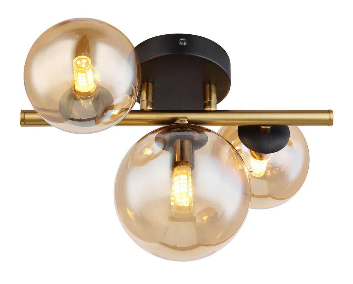 LED-WANDLEUCHTE - Messingfarben/Schwarz, Design, Glas/Metall (28/21/19cm) - Globo