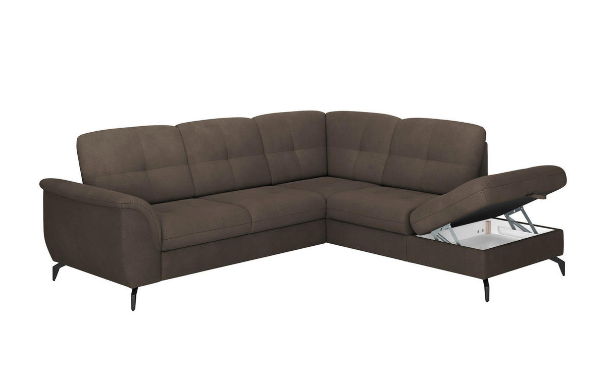 ECKSOFA ZORA E Dunkelbraun Flachgewebe  - Dunkelbraun/Schwarz, MODERN, Textil/Metall (244/212cm) - Sit & More