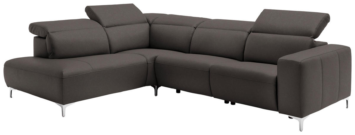ECKSOFA in Echtleder Grau  - Chromfarben/Grau, Design, Leder/Metall (223/290cm) - Pure Home Lifestyle