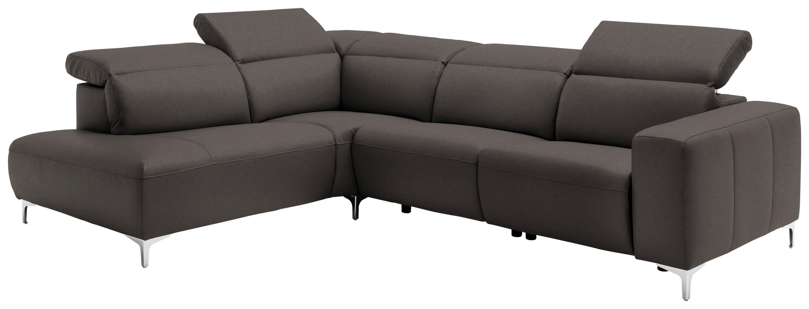 Thumbnail - Pure Home Lifestyle Ecksofa, Grau, Leder, Echtleder, Rindleder, Uni, 4-Sitzer, Ottomane links, L-Form, 290x223 cm, Blaue...