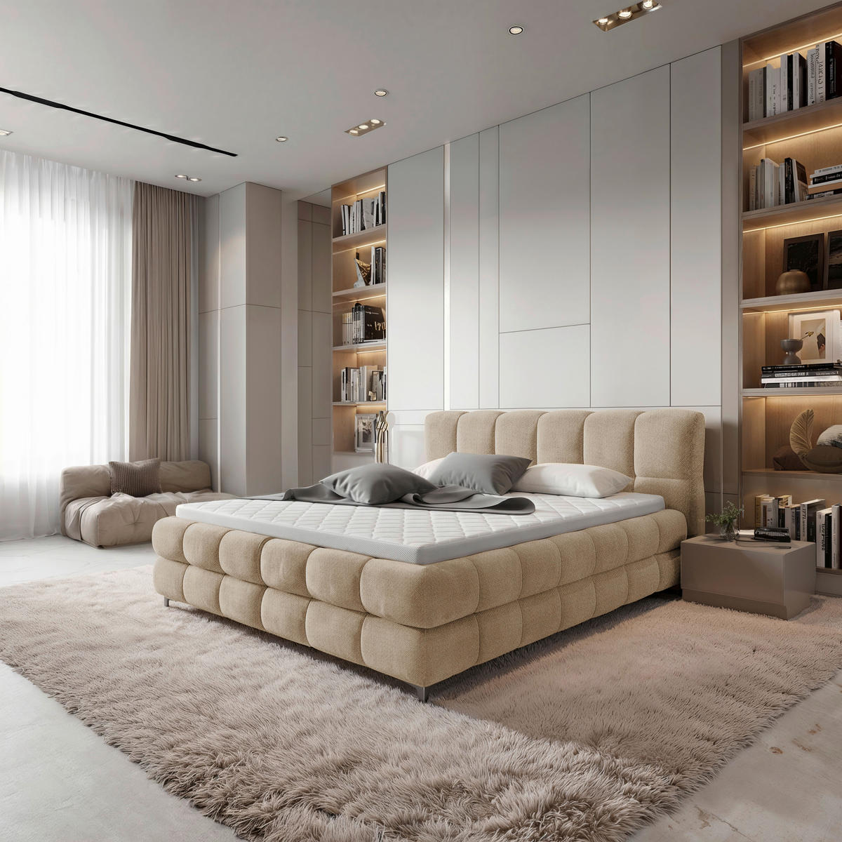 BOXBETT 160/200 cm  in Creme  - Creme/Schwarz, Design, Textil/Metall (160/200cm) - Ti'me