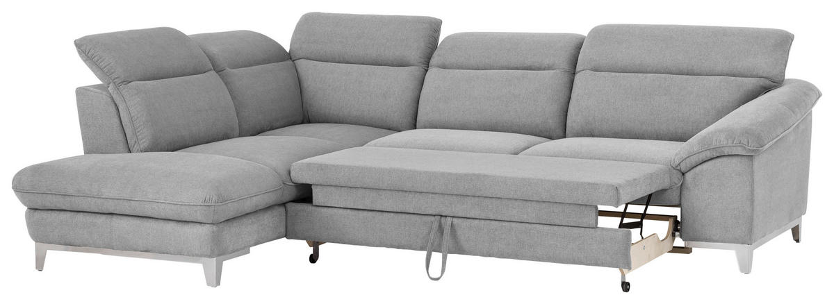 ECKSOFA in Chenille Hellgrau  - Chromfarben/Hellgrau, Design, Textil/Metall (232/293cm) - Livetastic