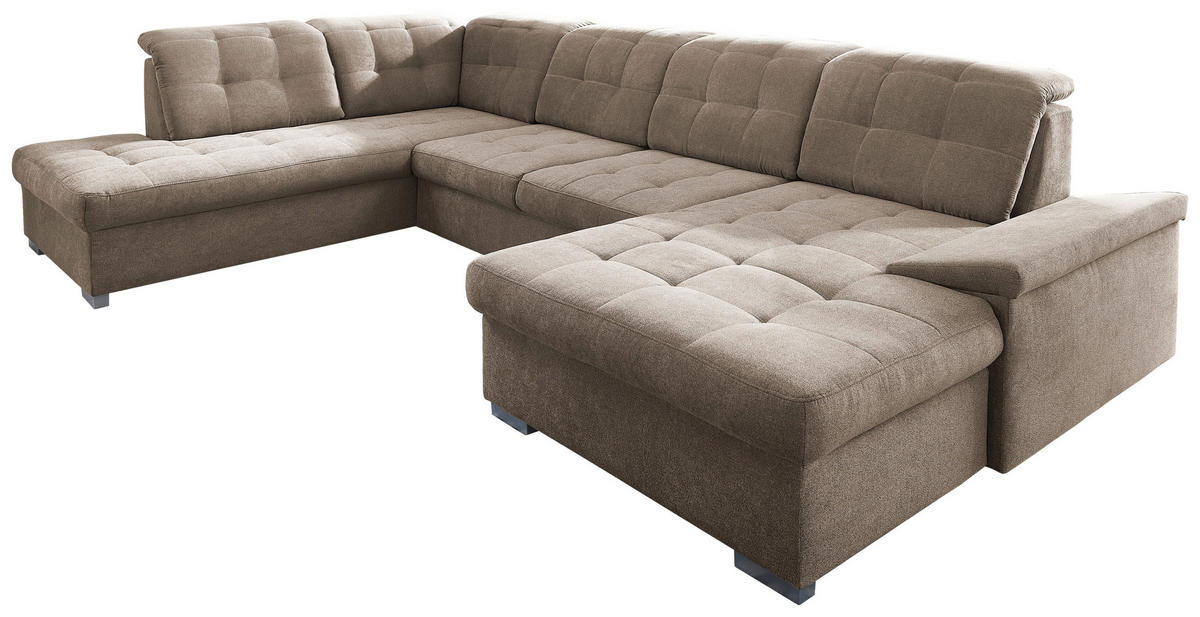 WOHNLANDSCHAFT in Mikrofaser Taupe  - Taupe/Chromfarben, Design, Kunststoff/Textil (212/330/169cm) - Livetastic