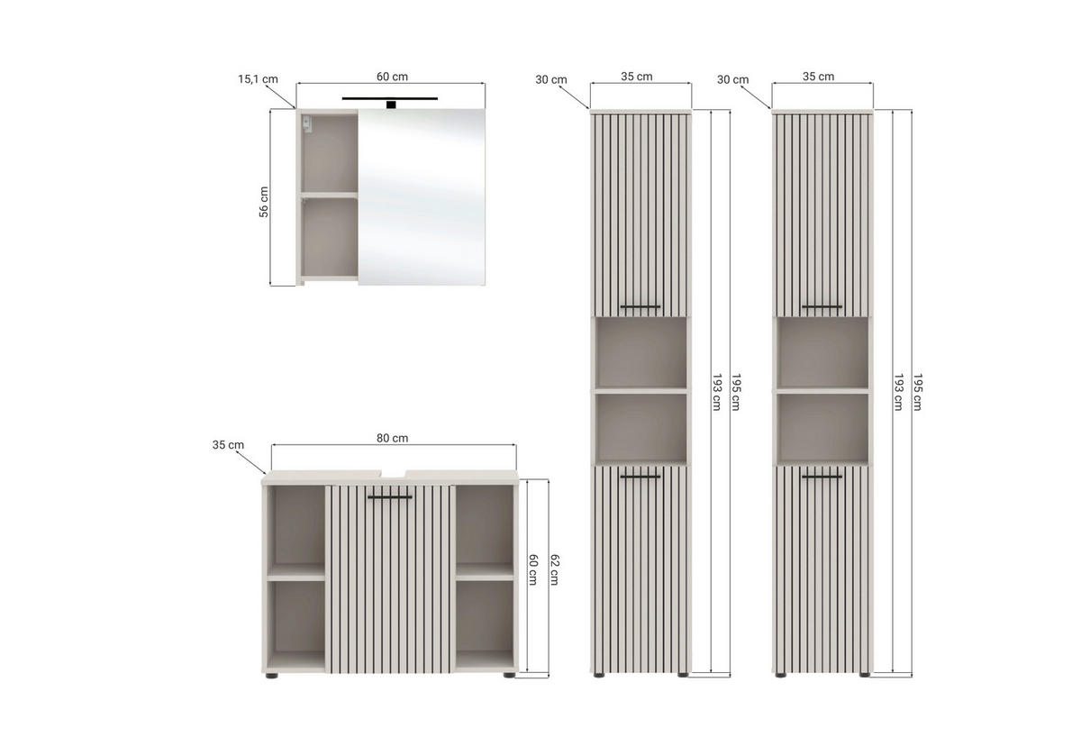 Baie 4 piese, 180 cm - cașmir/negru, Trend, sticlă/metal (180cm) - Respekta