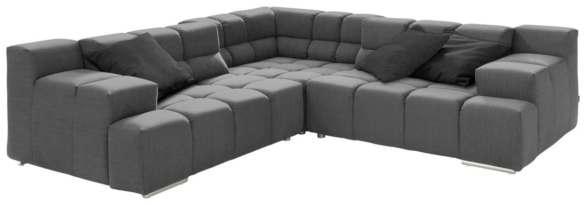 ECKSOFA in Flachgewebe, Leinenoptik Dunkelgrau  - Dunkelgrau/Schwarz, Design, Textil/Metall (257/257cm) - Designwerk