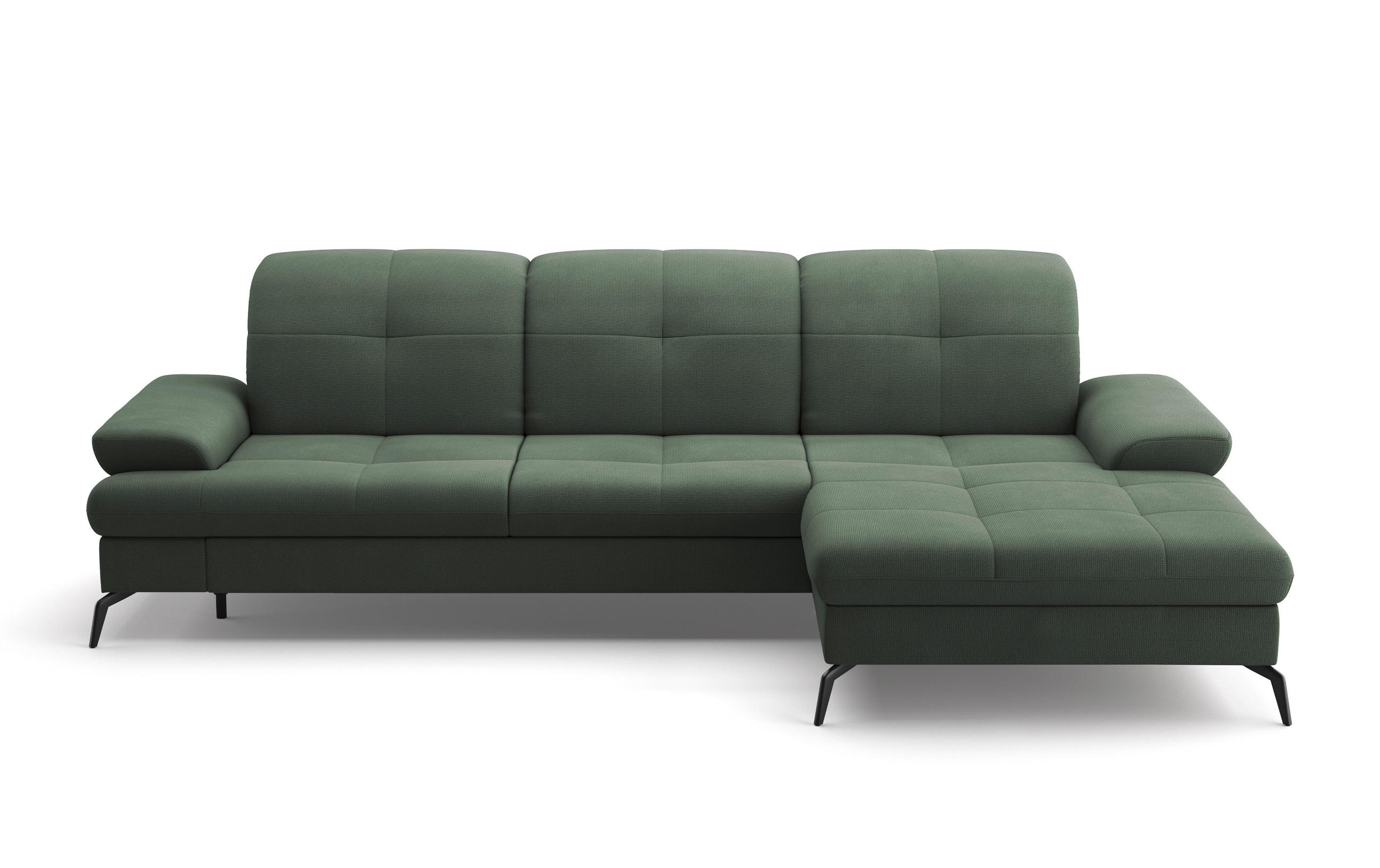 ECKSOFA Grün Flachgewebe  - Schwarz/Grün, KONVENTIONELL, Textil/Metall (279/185cm) - Sit & More