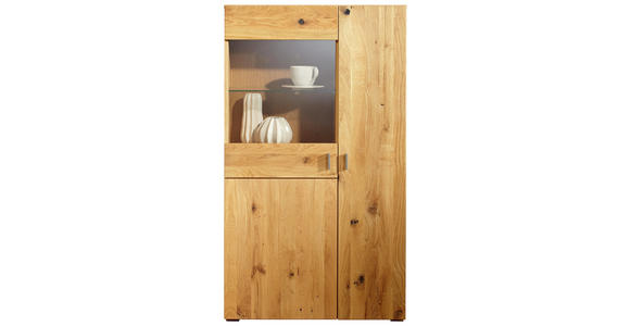 VITRINE in furniert, massiv Kerneiche Eichefarben - Eichefarben/Bronzefarben, Design, Glas/Holz (85/148,9/38cm) - Hom`in