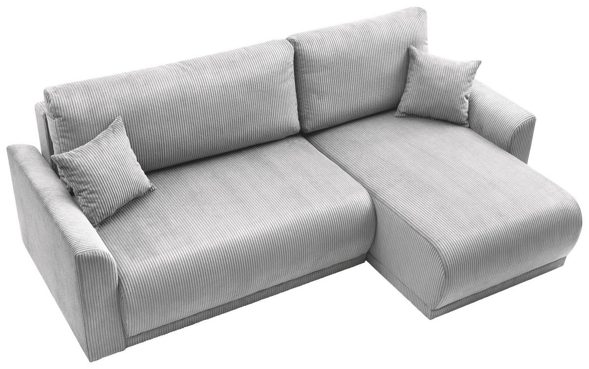ECKSOFA KIMMY Hellgrau Cord Zierkissen, Rückenkissen, Bettkasten  - Hellgrau/Schwarz, Design, Kunststoff/Textil (233/146cm) - P & B