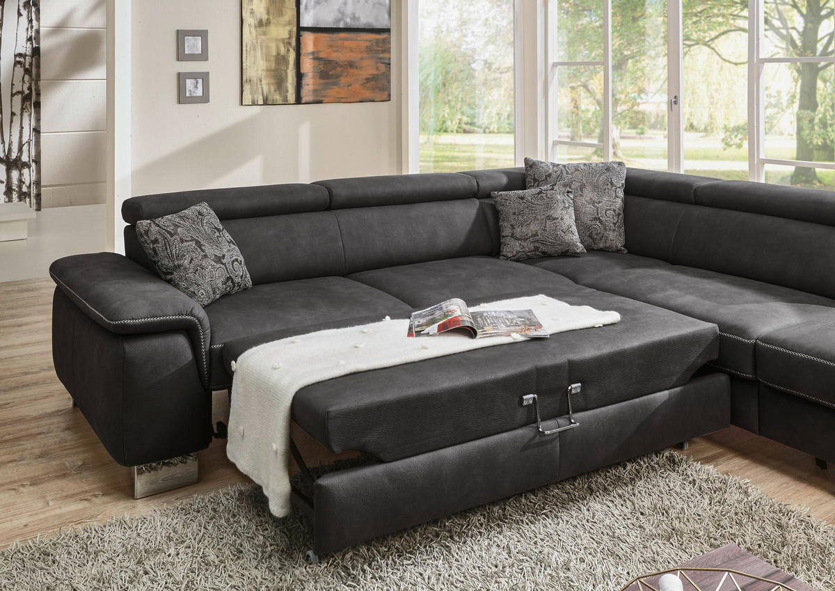 SEDEŽNA GARNITURA, antracit  - siva/bež, Design, kovina/tekstil (273/226cm) - Beldomo System