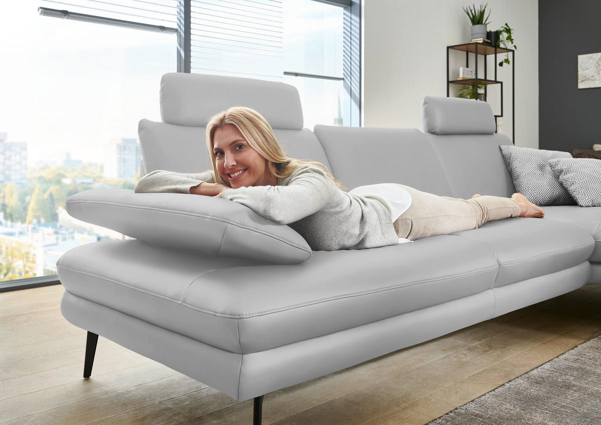 ECKSOFA in Echtleder Weiss  - Weiss/Schwarz, Design, Leder/Metall (310/180cm) - Dieter Knoll
