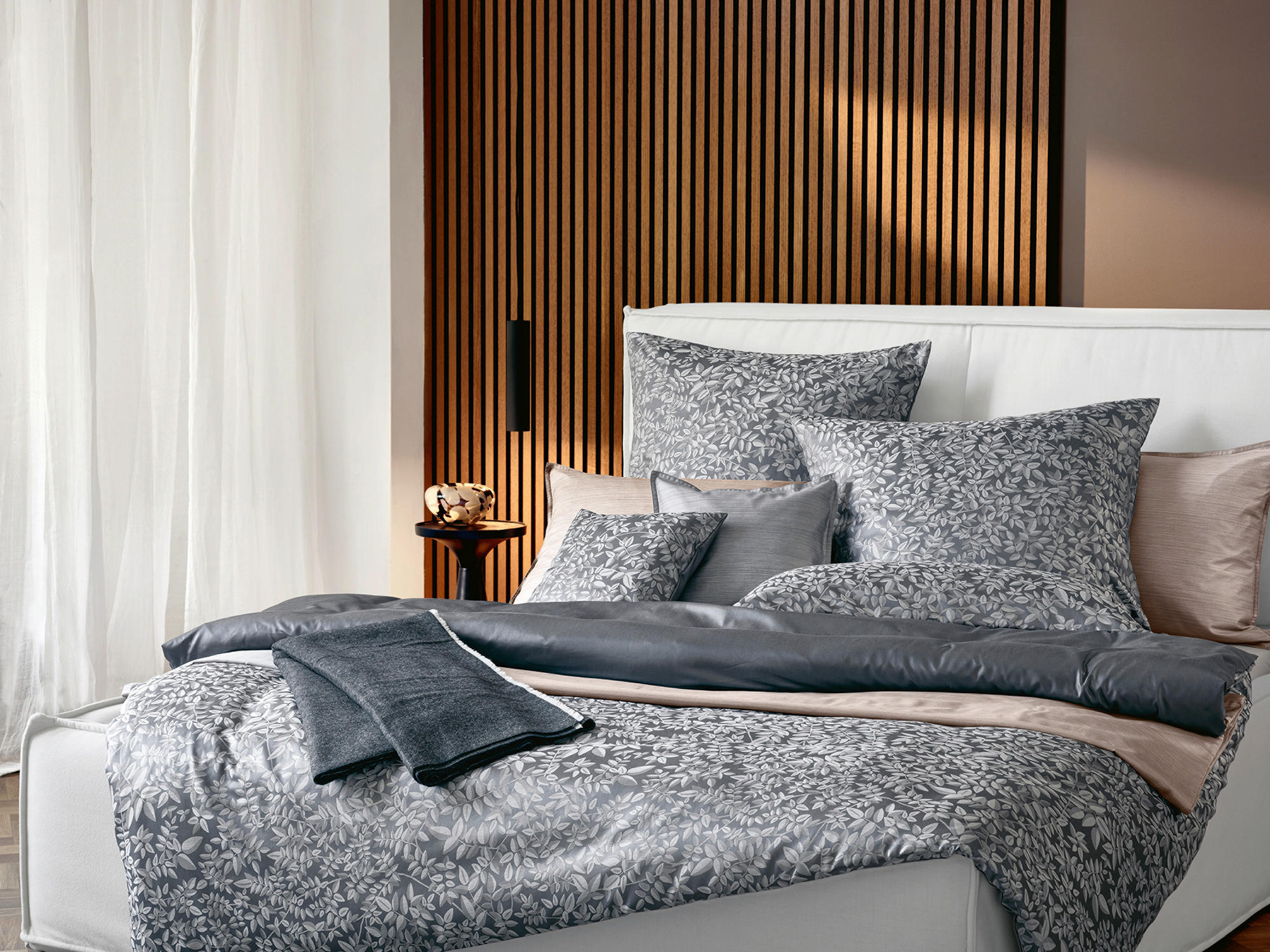 POSTELJINA SKAGEN 200/200 cm damast siva, crna, bela  - siva/bela, Osnovno, tekstil (200/200cm) - Curt Bauer