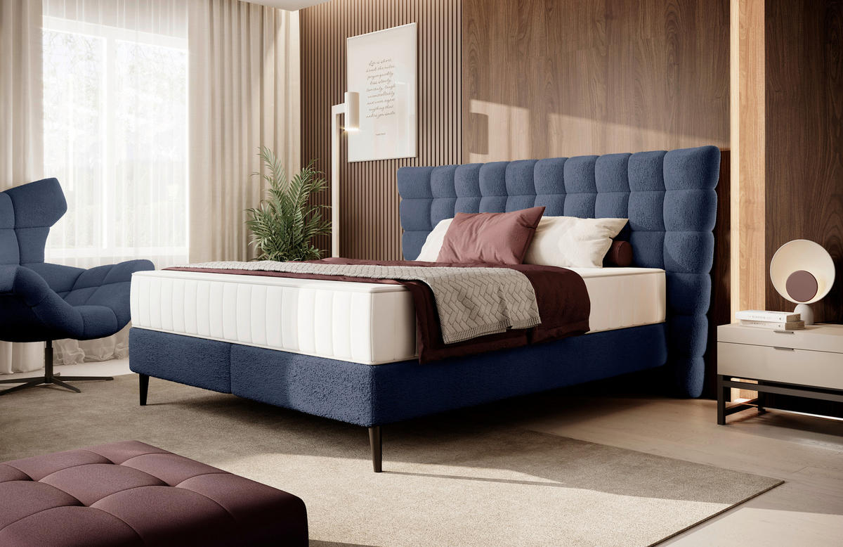 BOXSPRINGBETT 180/200 cm  in Dunkelblau  - Schwarz/Dunkelblau, Design, Holz/Holzwerkstoff (180/200cm) - Esposa