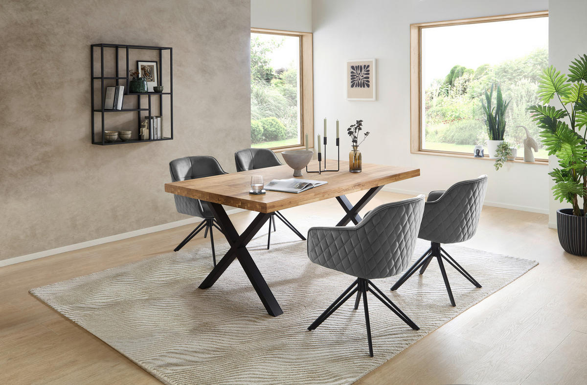 ESSTISCH in Holz, Metall 180/100/76 cm  - Eichefarben/Schwarz, Modern, Holz/Metall (180/100/76cm) - Livetastic