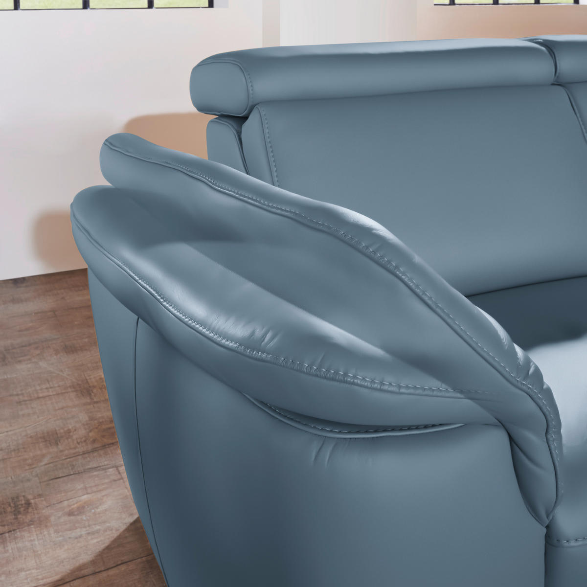 ECKSOFA in Echtleder Blau  271/239 cm  - Blau/Alufarben, Design, Leder/Metall (271/239cm) - Cantus