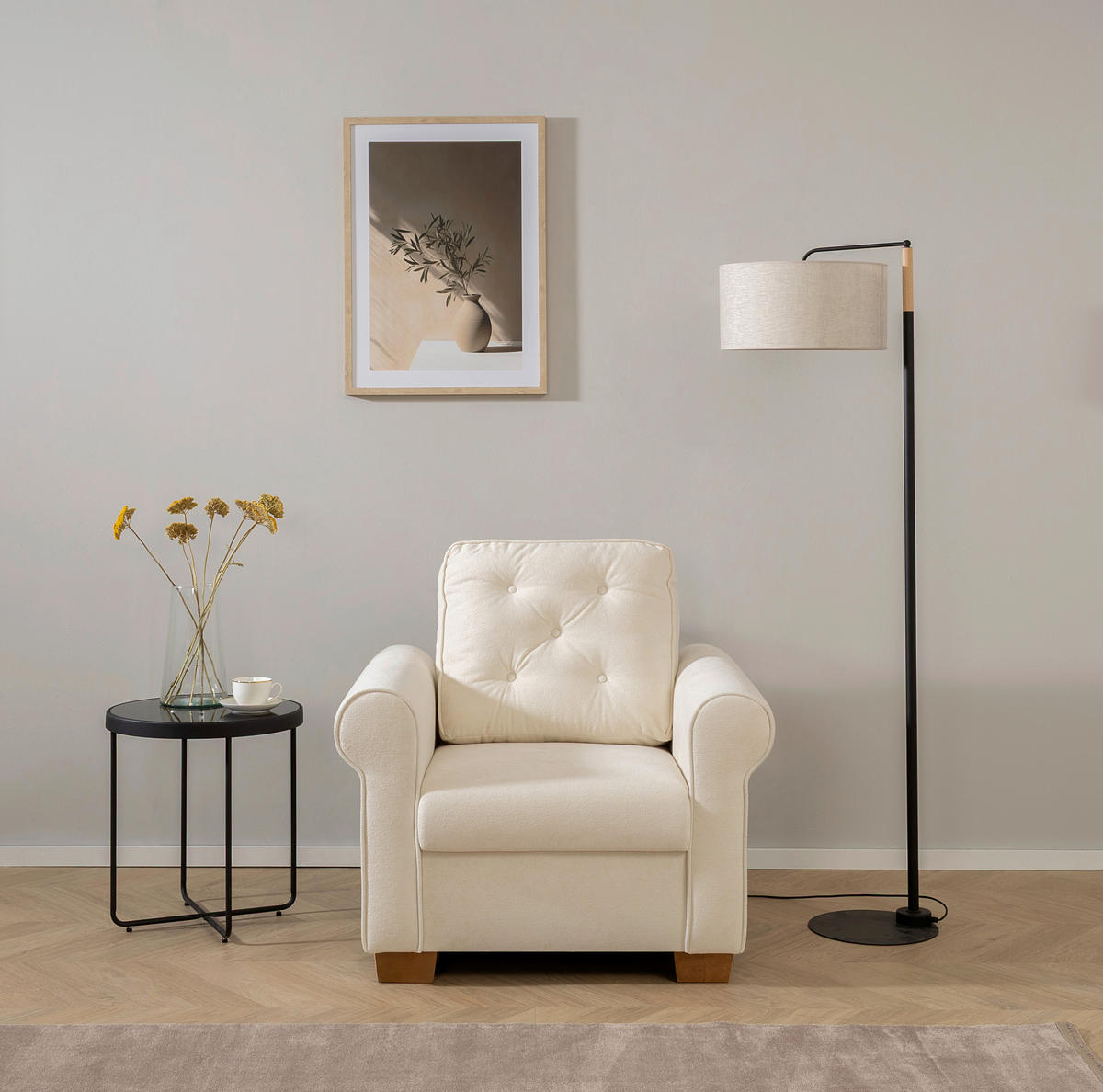 SESSEL Creme  - Buchefarben/Creme, Design, Holz/Textil (93/89/82cm) - MID.YOU