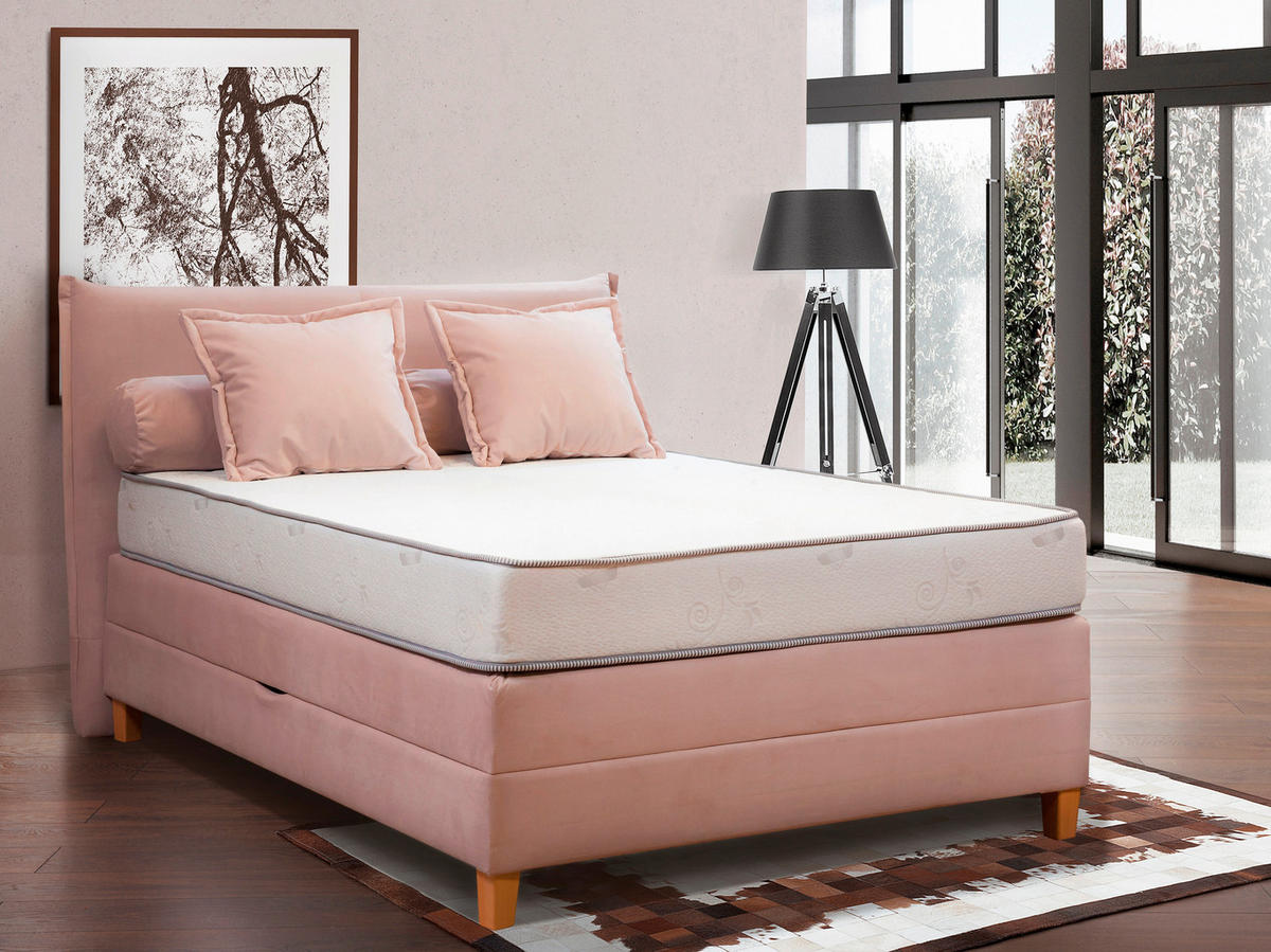 BOXSPRING KREVET 140/200 cm     ružičasta  - boja bukve/ružičasta, Moderno, drvo/tekstil (140/200cm) - Hom`in