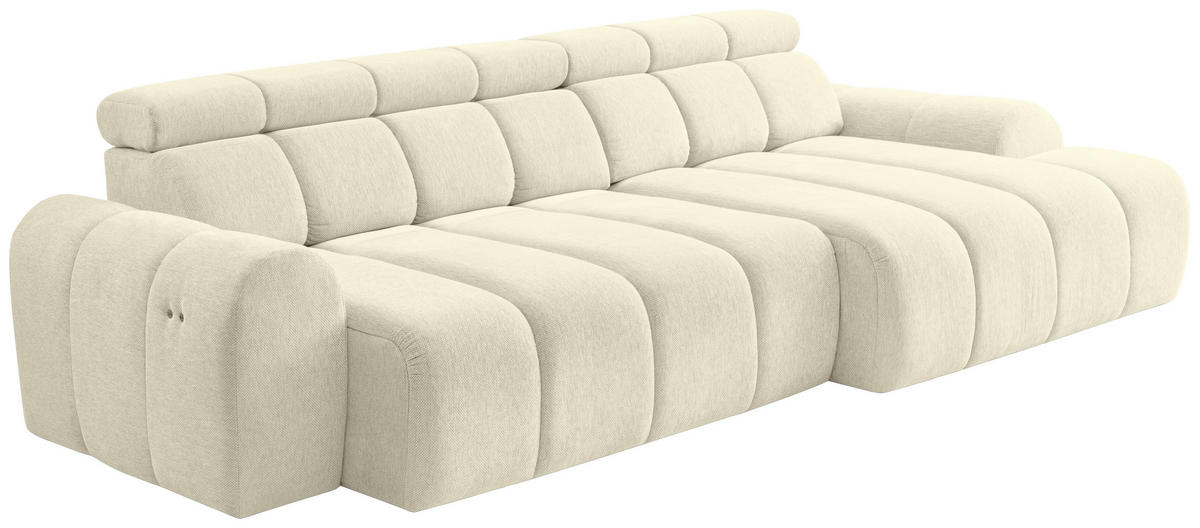 ECKSOFA Creme Chenille Bettkasten, Rücken echt, Kopfteilverstellung, Sitzvorzug  - Creme/Schwarz, Design, Kunststoff/Textil (290/152cm) - Stylife