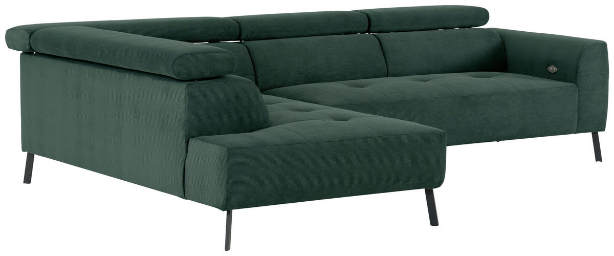 ECKSOFA in Feincord Waldgrün  205/280 cm  - Waldgrün/Schwarz, Design, Textil/Metall (205/280cm) - Xora