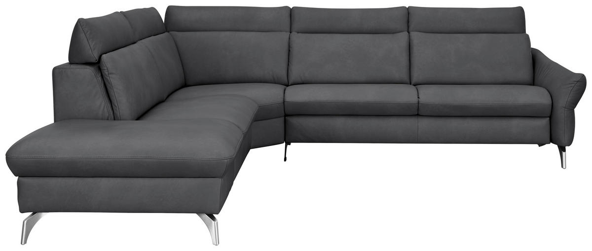 ECKSOFA in Echtleder Dunkelgrau  - Edelstahlfarben/Dunkelgrau, Konventionell, Leder/Metall (242/296cm) - Himolla Komfortklass