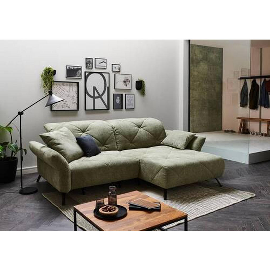 Thumbnail - Moderano Ecksofa Beach, Grün, Textil, 2-Sitzer, Ottomane rechts, L-Form, Eckteil, 244x173 cm, Lederauswahl, Stoffauswahl...