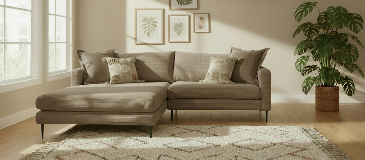 ECKSOFA JOKER Braun Cord  - Schwarz/Braun, Design, Textil/Metall (193/268cm) - P & B