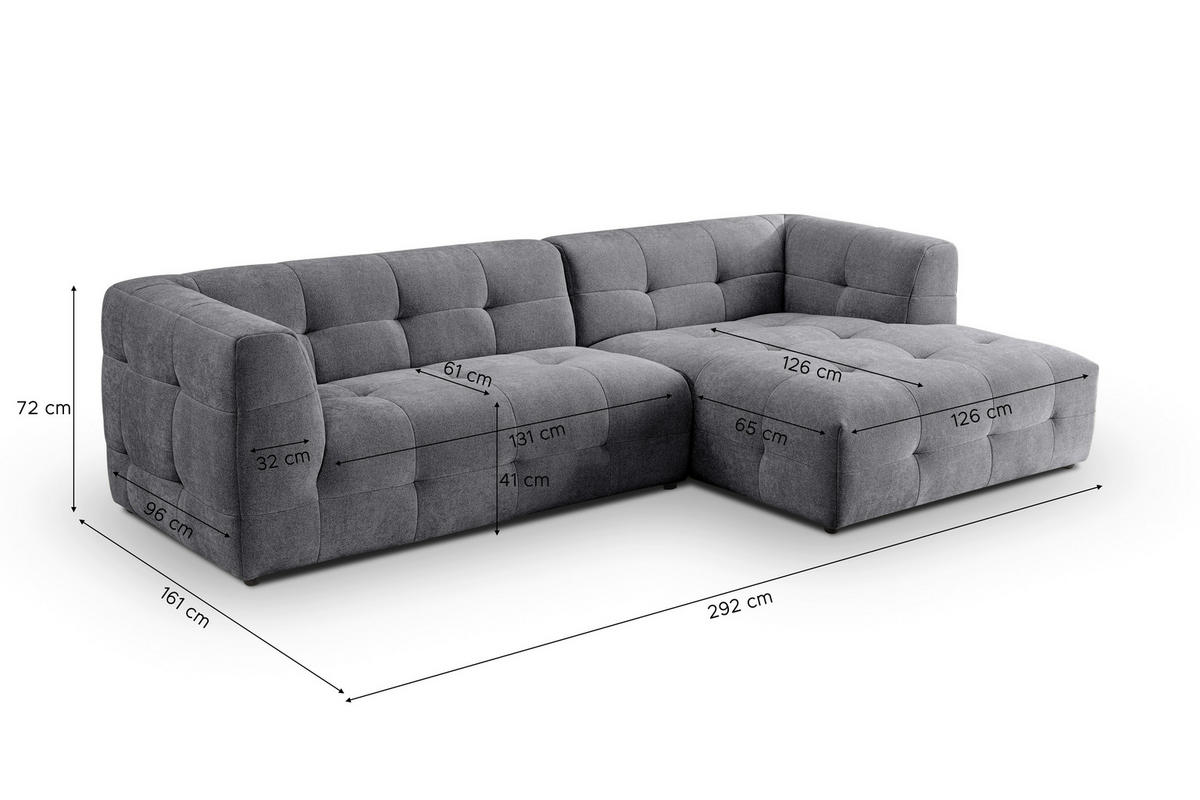 ECKSOFA TENSO Grau Flachgewebe  - Beige/Schwarz, Basics, Kunststoff/Textil (292/161cm) - MID.YOU