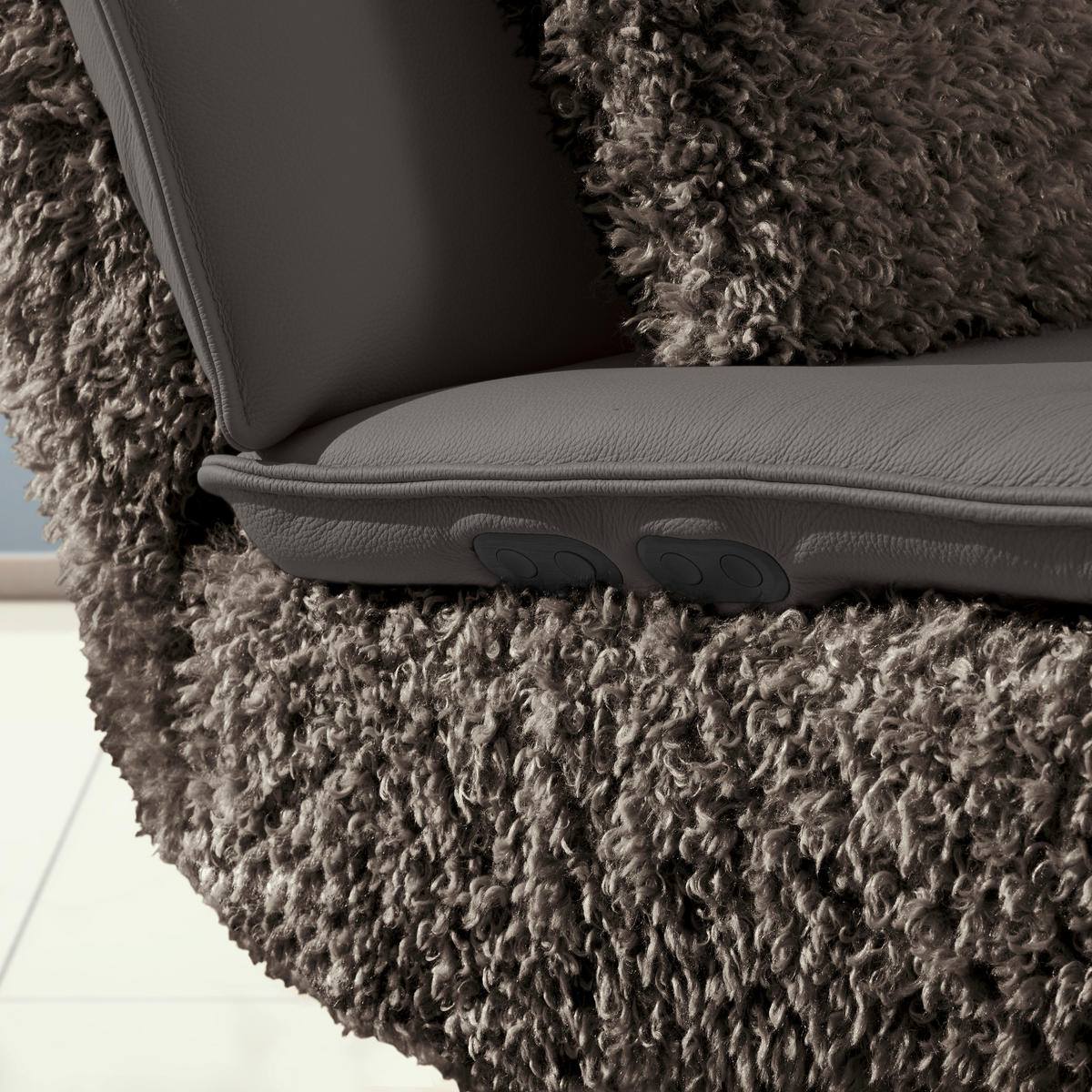 2-SITZER-SOFA  in Hochflor Echtleder Dunkelbraun, Graubraun  - Dunkelbraun/Graubraun, Design, Leder/Holz (240/65/104cm) - Koinor