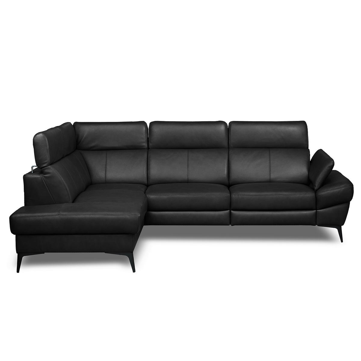 ECKSOFA Lederlook Echtleder Schwarz  - Schwarz, Design, Leder/Textil (211/264cm) - Livetastic