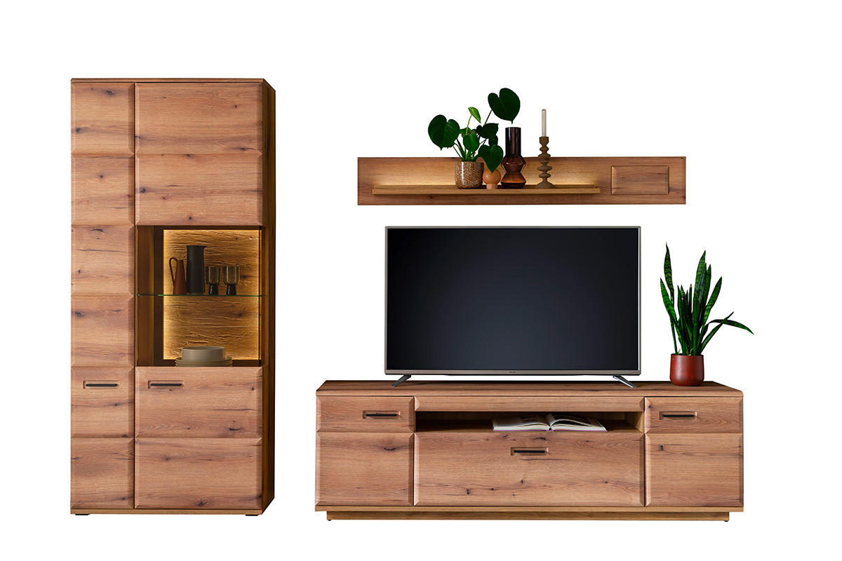 WOHNWAND  300/206/50 cm  in Eichefarben  - Eichefarben/Anthrazit, Design, Glas/Holzwerkstoff (300/206/50cm) - Livetastic