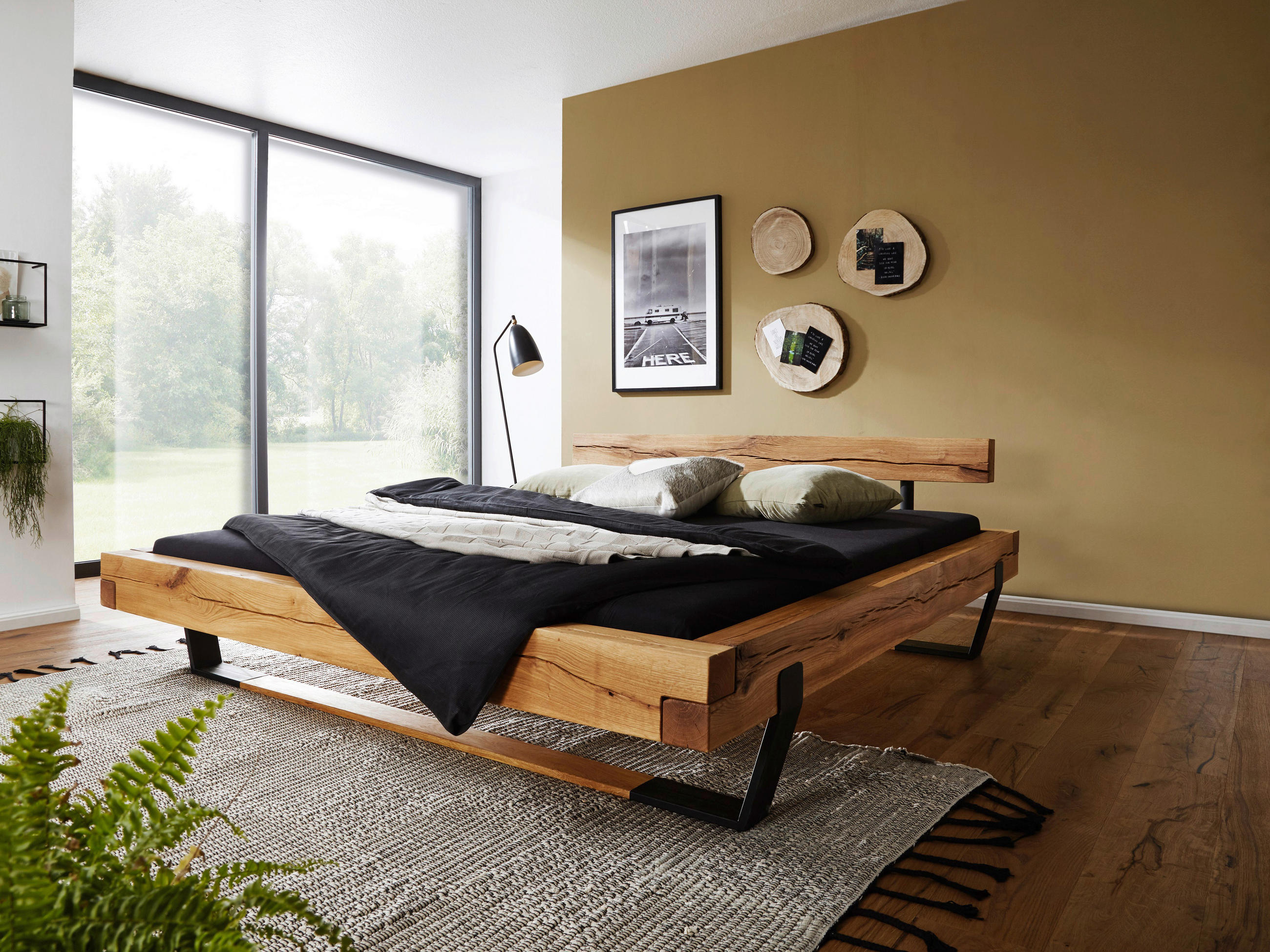 BALKENBETT 180/200 cm,  in Eichefarben,  - Eichefarben/Schwarz, KONVENTIONELL, Holz/Metall (180/200cm) - Livetastic