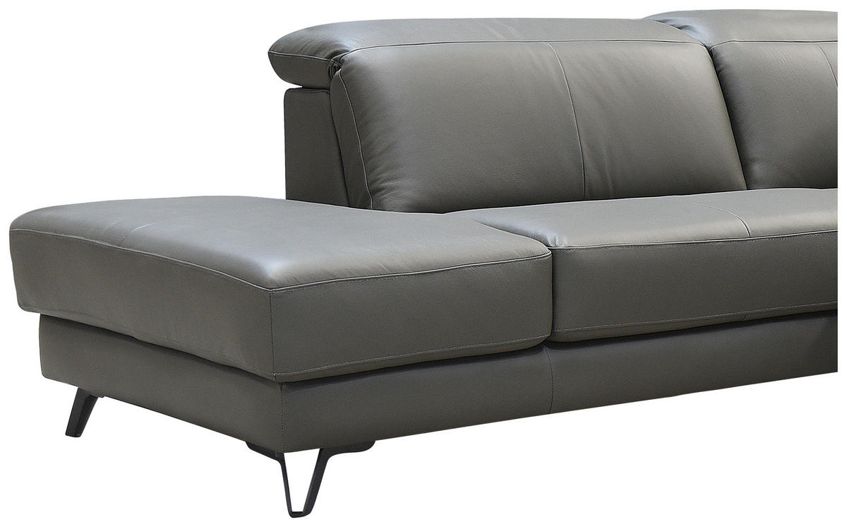 ECKSOFA in Echtleder Dunkelgrau  - Dunkelgrau/Schwarz, Modern, Leder/Holz (240/303cm) - Livetastic