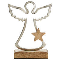 DEKOENGEL  - Silberfarben/Braun, LIFESTYLE, Holz/Metall (15/21/5cm) - X-Mas