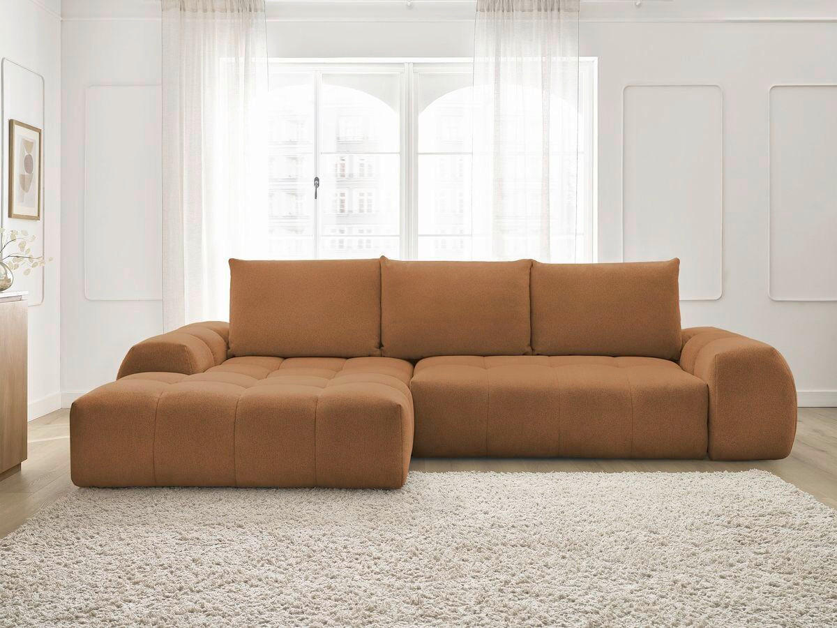 ECKSCHLAFSOFA EVEREST  mit Rücken echt, Armteil links, Armteil rechts Flachgewebe Orange  - Schwarz/Orange, MODERN, Kunststoff/Textil (180/318cm) - Livetastic