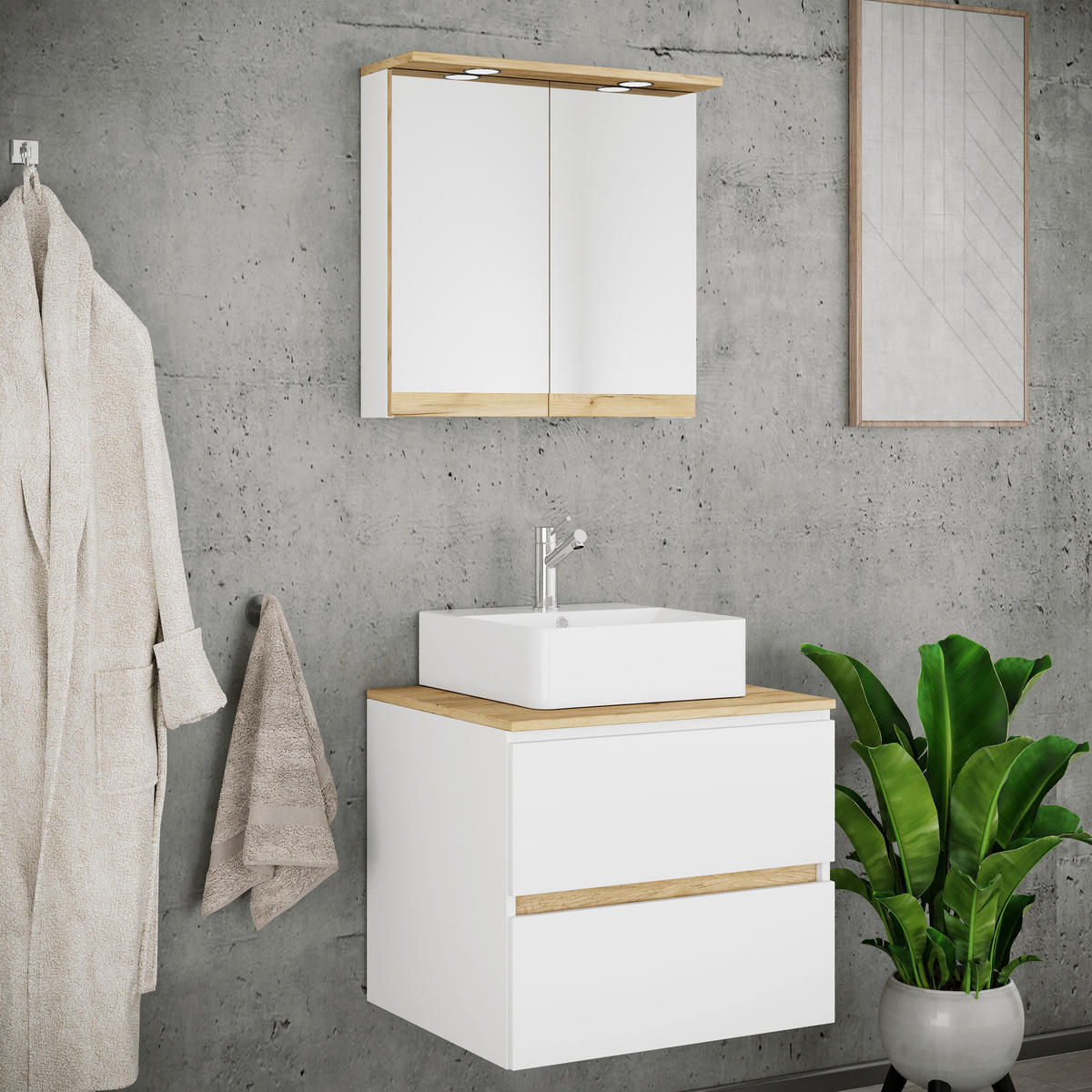 BADEZIMMER 3-teilig  in 60 cm  - Honigeiche/Weiß, Trend, Keramik/Holzwerkstoff (60cm) - MID.YOU