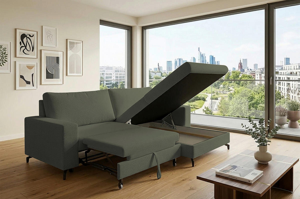 ECKSOFA CLARA Grün Rückenkissen, Bettkasten, Liegefläche im Originalstoff  - Grün, MODERN, Textil (240/177cm) - P & B