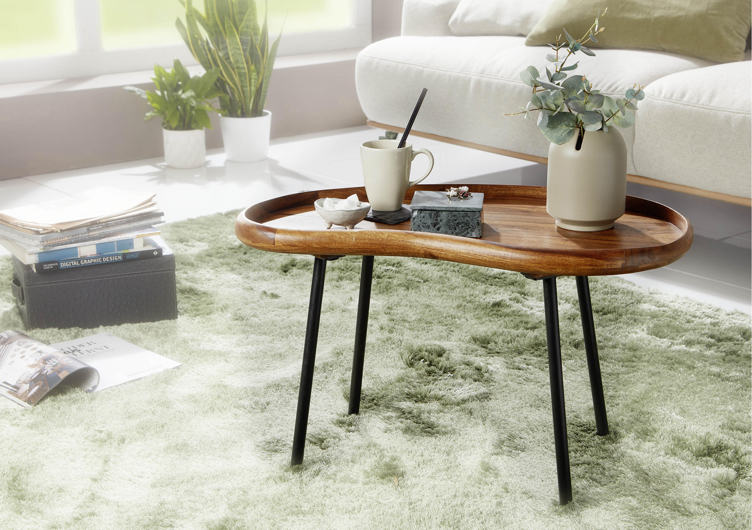 COUCHTISCH Sheesham massiv 71/40/42 cm Freiform Sheeshamfarben  - Sheeshamfarben/Schwarz, Design, Holz/Metall (71/40/42cm) - MID.YOU